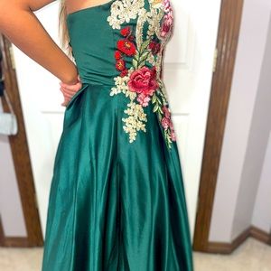 Emerald green ballgown with floral design